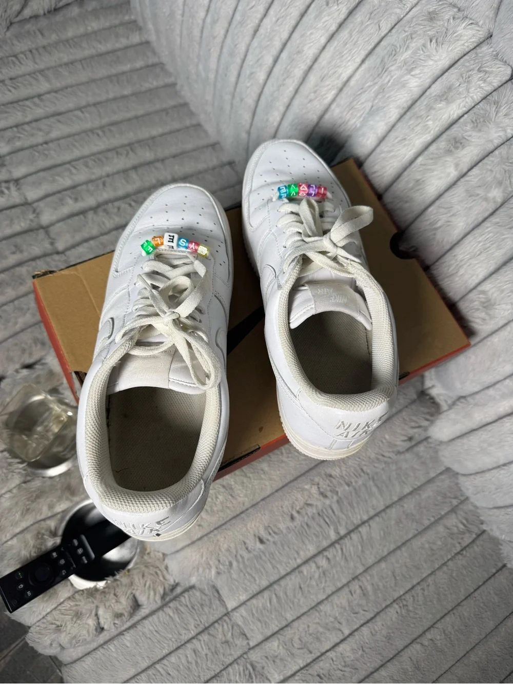 Nike White Leather Sneaker with Multicolor LOVE Bead Accent